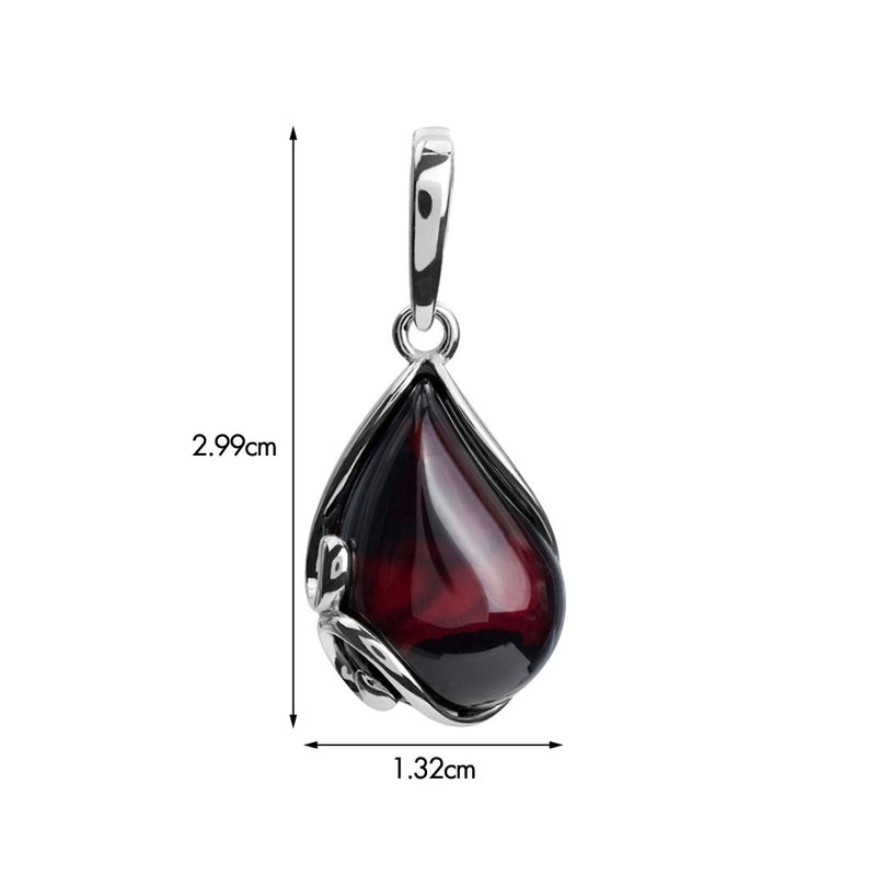 [Australia] - Cherry Amber Sterling Silver Tear Drop Pendant 