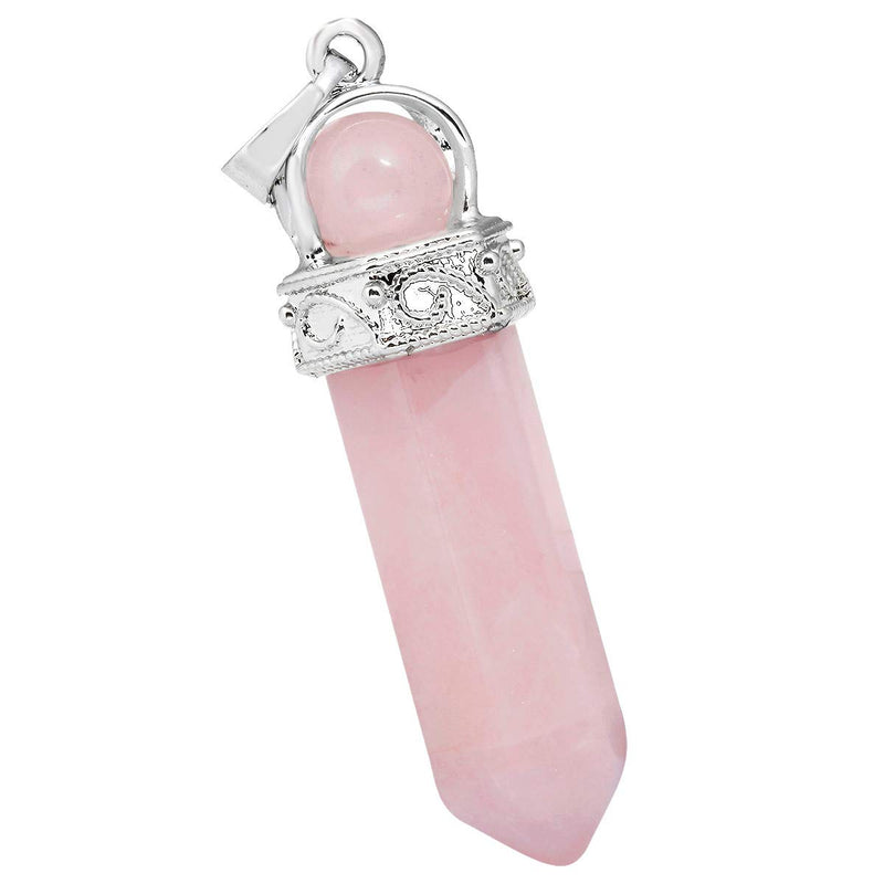 [Australia] - TUMBEELLUWA Crystal Point Necklaces Hexagonal Prism Stone Pendants with Chain Healing Jewelry Pack of 2 #1 rose quartz crystal stone 