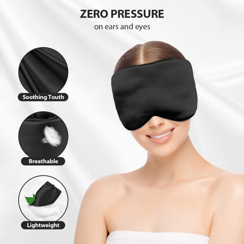 [Australia] - Hilph Sleep Mask, Reusable Eye Mask for Sleeping 100% Blackout Silk Sleep Eye Mask for Women Men with Adjustable Headband, Full Size Large Sleeping Mask for Sleep Travel Yoga Nap - Black 