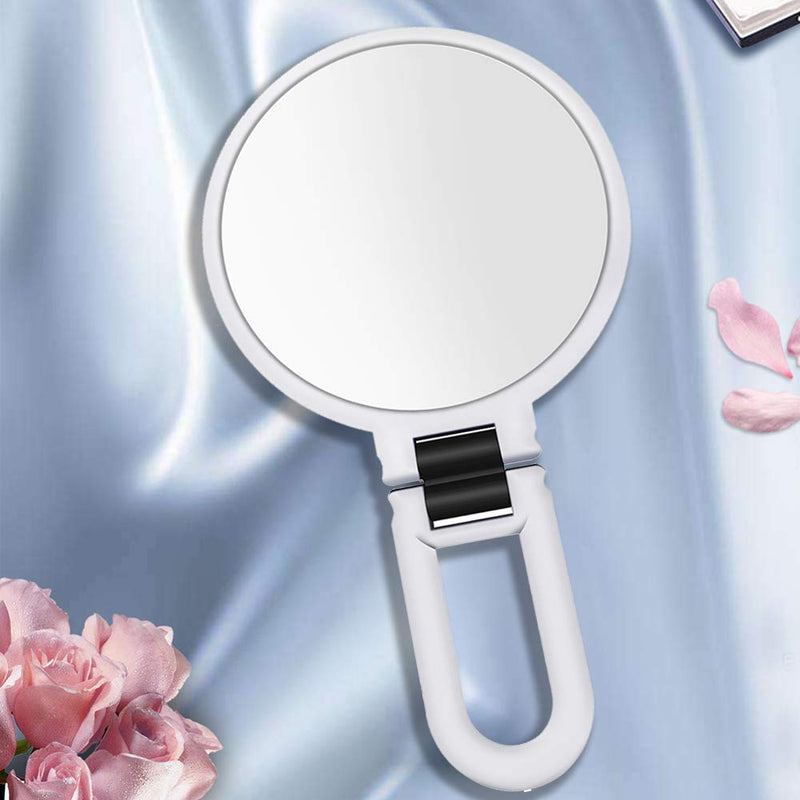 [Australia] - 15x Magnifying Handheld Mirror ,Travel Folding Hand Held Mirror,Double Sided Pedestal Makeup Mirror with 1/15x Magnification White 