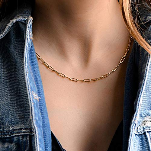 [Australia] - Paperclip Necklace,14K Gold Plated Oval Dainty Choker Chain Link Necklace for Women Girls B-Gold 16" choker + 7" bracelet 