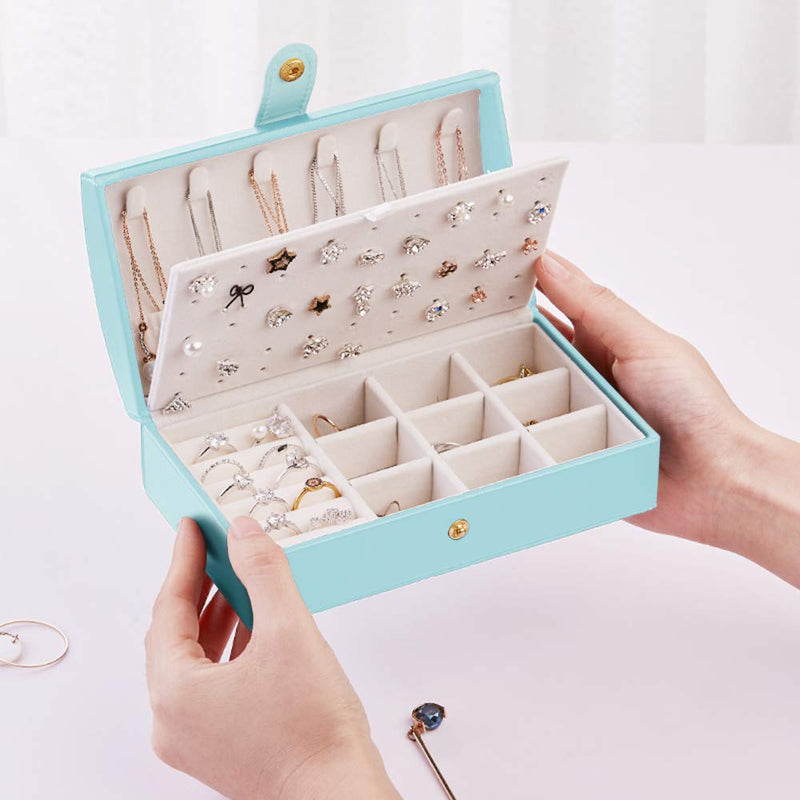 [Australia] - Travel Jewelry Organizer Box for Women LATIT PU Leather Jewelry Case Small Jewelry Storage Box Jewelry Display Holder for Rings, Earrings, Necklaces, Gift,6.7’’x3.7’’x2.36’’-Light blue Light blue 