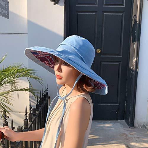 [Australia] - Ladies's Wide Brim Sun Visor Hat Both Sides Wear UPF 50+ Sun Protection Garden Hat Foldable Floppy Reversible Summer Hat Beach Cap Fashion Printed Bucket Hat for Outdoor Beach Travel Vacation Fishing Sky Blue 