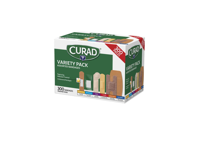 [Australia] - Curad Assorted Bandages Variety Pack 300 Pieces, including antibacterial, heavy duty, fabric, and waterproof bandages 