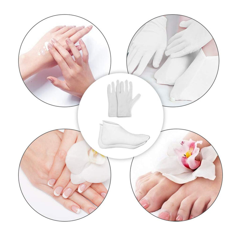 [Australia] - 4 Pairs Moisturising Gloves and 4 Pairs Socks Nabance Moisturising Cotton Gloves Moisture Socks White Hand Gloves for Dry Hands Skin Care and Foot Spa(8 pairs/16pcs) 16 Count (Pack of 1) 