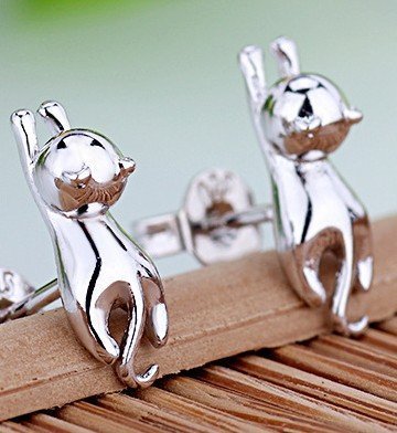 [Australia] - findout Women 3D Cat Necklace 925 Sterling Silver Cute Cat Pendant Necklace And Earrings With Curb Chain 18in For Women Girls (f1827) 