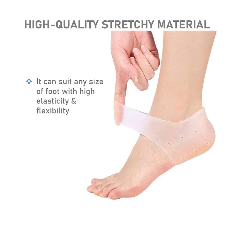 [Australia] - VivoFoot 2 Pairs Gel Heel Protectors, Silicone Heel Socks, Heel Sleeves, Heel Pain and Cracked Heels Relief for Men and Women 4 Count (Pack of 1) White 