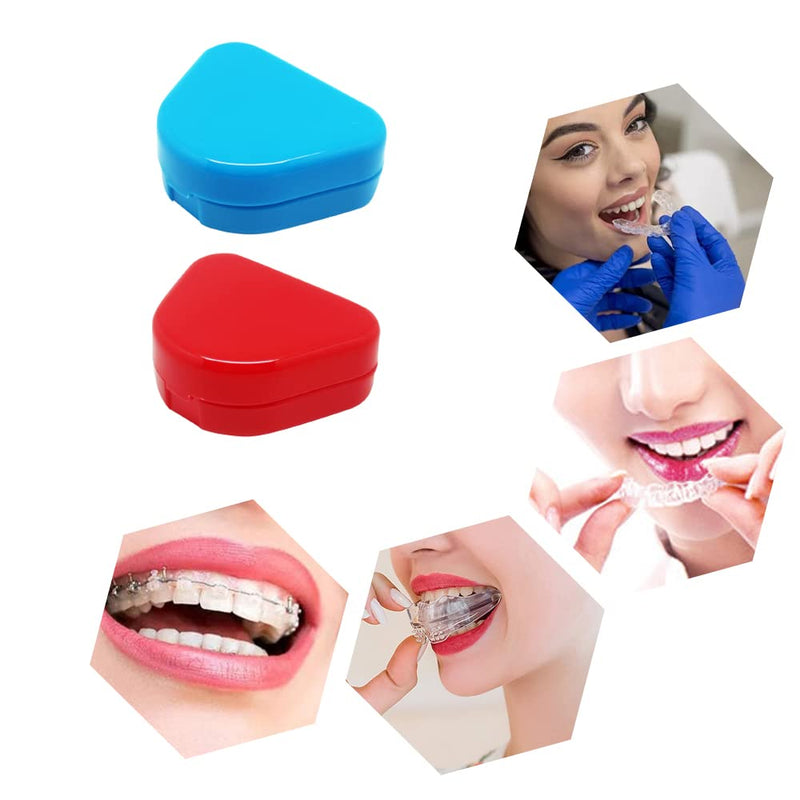 [Australia] - Pack of 2 Retainer Cases Retainer Containers with Vent Holes Orthodontic Dental Retainer Boxes for Denture Invisalign Braces Mouth Guard (Red, Blue) 