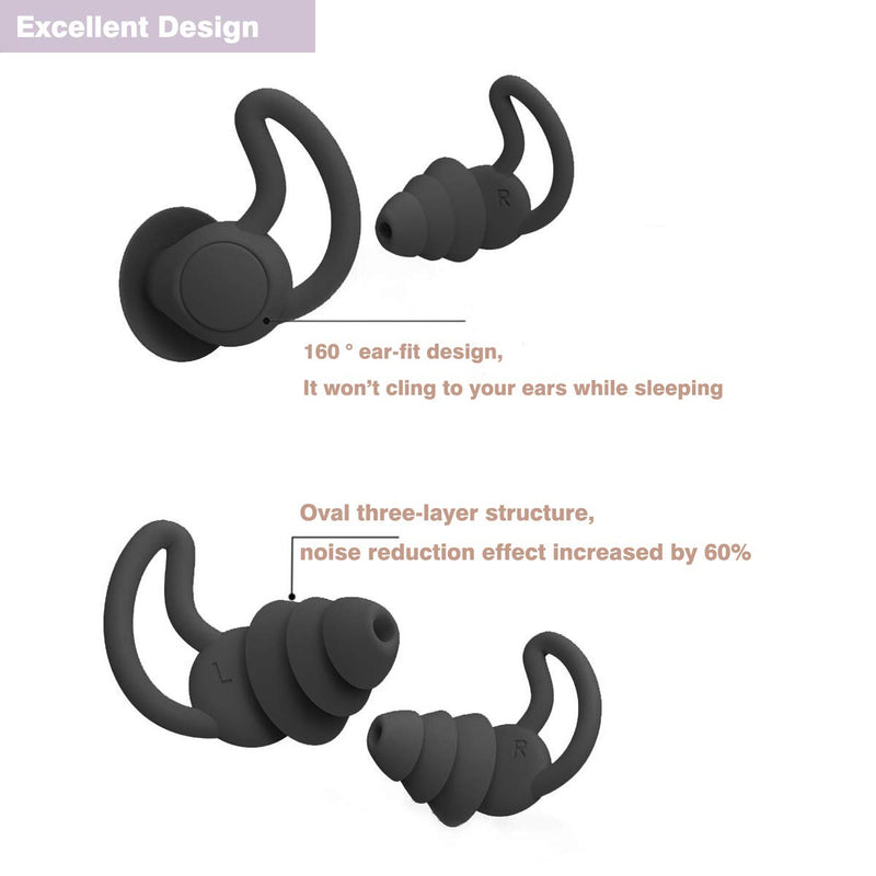 [Australia] - FERNIDA Noise Reduction Reusable Safe Silicone Anti-Noise Earplugs Noise Cancelling Ear Plugs for Sleeping Racing Shooting Traveling Device Black 