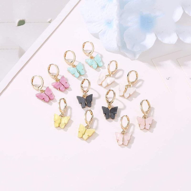[Australia] - Colorful Butterfly Jewelry Set Acrylic Earrings & Necklace for Women Teens Girls, Charm Simple Fashion Jewelry, Valentine Gift Birthday Gift Party Gift Black 