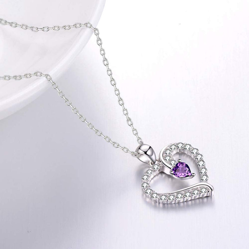 [Australia] - Amethyst Jewelry for Women Teen Girls Birthday Gifts Necklace for Wife Mom Sterling Silver Love Heart Jewelry Gifts for Her Anniversary Love Heart Purple Amethyst Necklace 