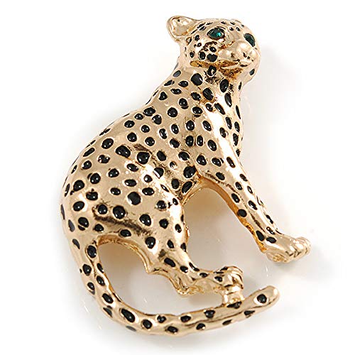 [Australia] - Avalaya Unique Leopard Brooch in Gold Tone Metal with Black Spots - 42mm Across 