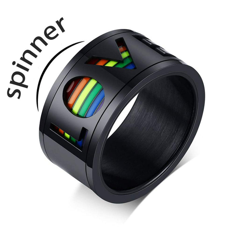 [Australia] - Nanafast Stainless Steel Love Enamel Rainbow LGBT Pride Rings Gay & Lesbian Spinner Ring LGBTQ Wedding Bands Size 7-12 Black 