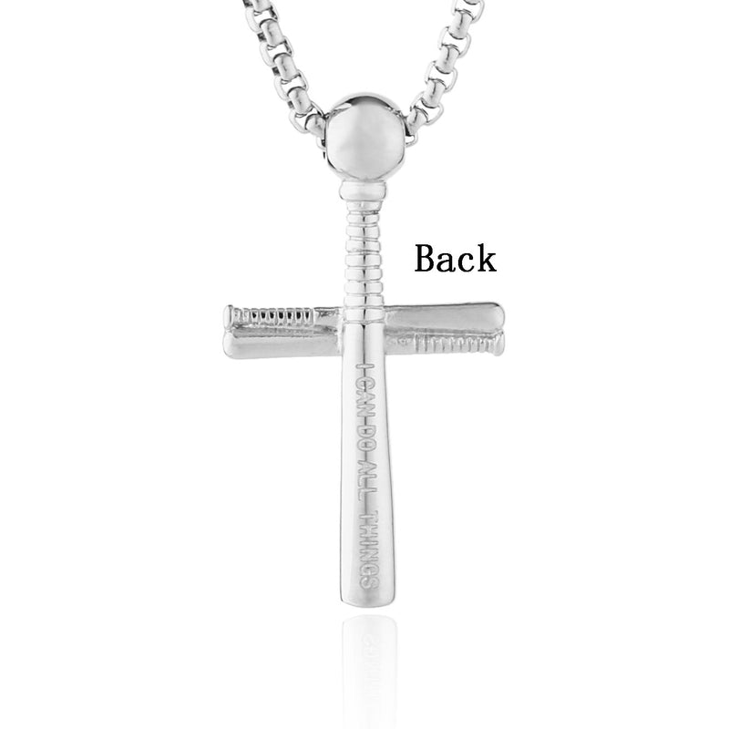 [Australia] - HZMAN Baseball Cross Sports Pendant Stainless Steel Baseball Bat Cross Necklace, Large and Small Silver - PH 4:13 