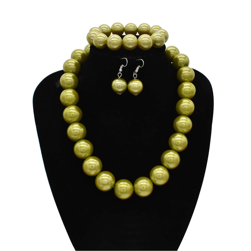 [Australia] - JNF Big Pearl Necklace for Women Faux Pearls Choker Bracelet and Earrings Pearl Jewelry Sets for Wedding Olive Green 