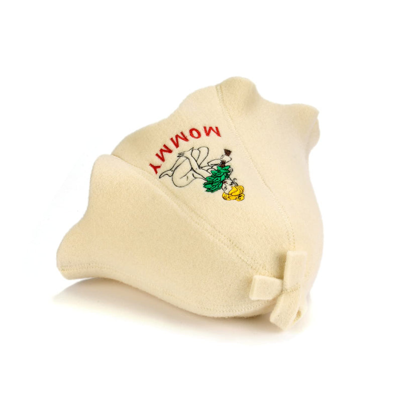 [Australia] - Natural Textile Sauna Hat 'Sauna Mommy' White - 100% Organic Wool Felt Hats for Russian Banya - Protect Your Head from Heat - English Sauna eBook Guide Included - with Embroidery 