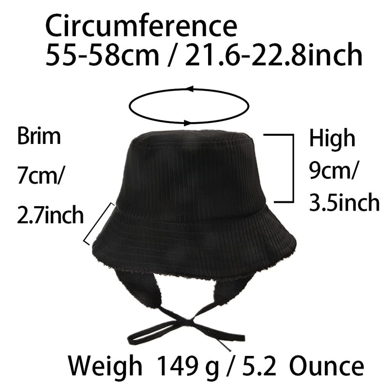 [Australia] - Winter Bucket Hats for Women Girls with Ear Flaps Warm Cloche Fisherman Caps PU Velvet Black 