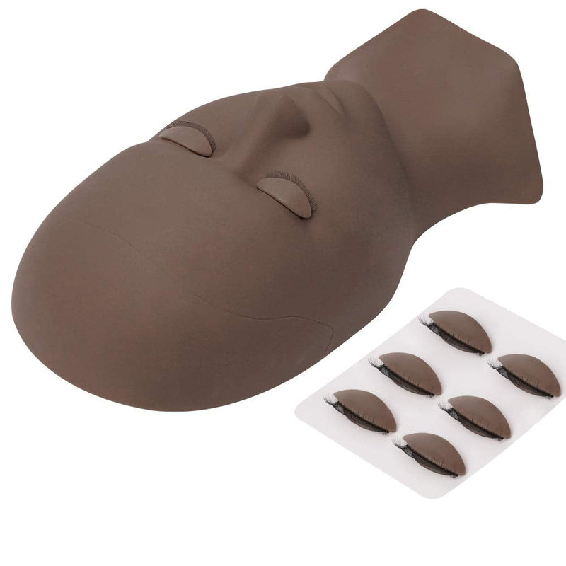 [Australia] - Lash Mannequin Head with 4 Pairs Removable Eyelids Eyelash Mannequin Extension Practice Head Rubber Model Head Set for Training Makeup Complexional Realistic Skin by GEMERRY (Dark Brown Set) Dark brown Set 