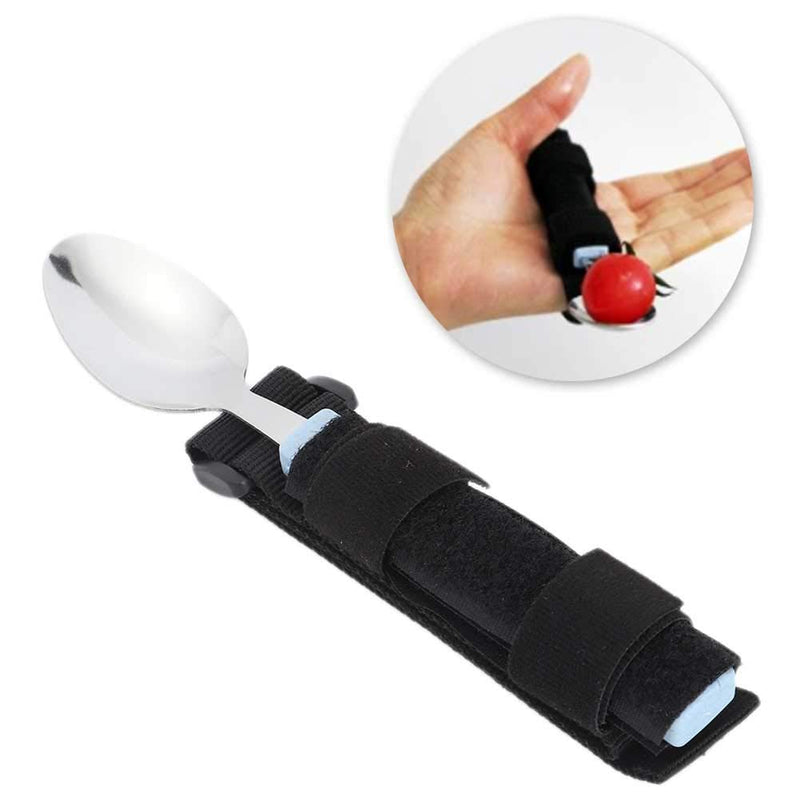 [Australia] - Easy Grip Eating Aids Spoon Adaptive Eating Utensils Rotating Stainless Steel Holder Silverware Set Elderly Care Spoon Arthritis Disabled Patient Dining Scoop Utensil with Auxiliary Strap 