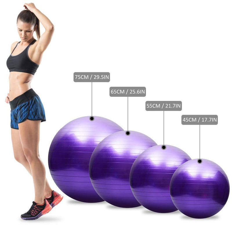 [Australia] - TOMSHOO Anti-Burst Yoga Ball With Air Pump And Thickened Stability Balance For Physical Fitness Silver 45cm 