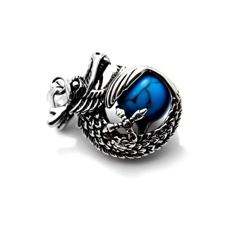 [Australia] - Heavstjer Punk Rock Stainless Steel Dragon Pendant Crystal Ball Necklace,24inches Link Chain Steel Dragon/Blue Crystal Ball 