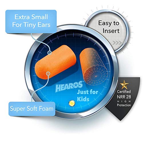 [Australia] - HEAROS Just for Kids Ear Plugs NRR 28 Foam EarPlugs, Extra Small Corded Hearing Protection with Storage Case (3 Pairs) 