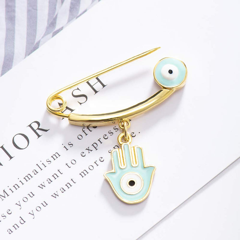 [Australia] - MANVEN Hamsa Evil Eye Stroller Pin Lucky Protection Clothes Brooch Diaper Bag Pin Birthday Gift Blue 