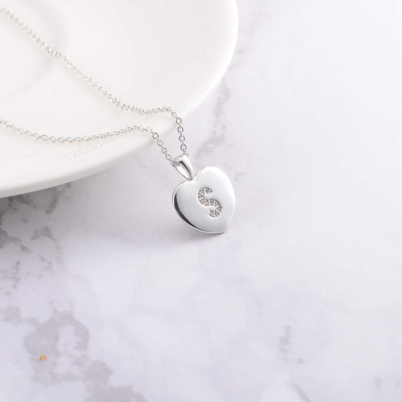 [Australia] - MANVEN Heart Initial Pendant Necklace Stainless Steel for Women Little Girls with Adjustable 16.5+2 Inch Silver-S-Sing a love song for you 
