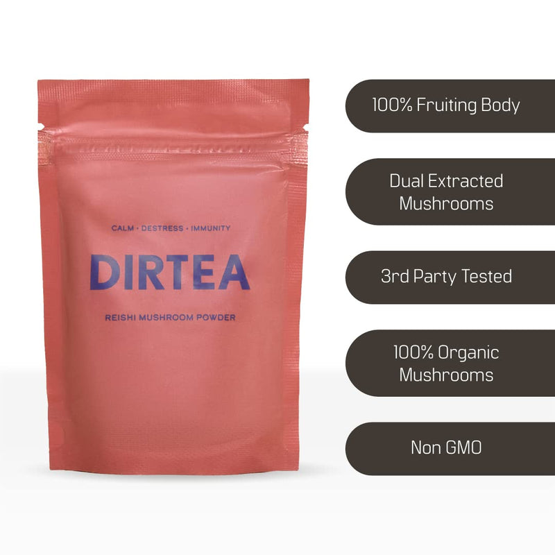 [Australia] - DIRTEA Reishi Mushroom Powder Pouch 60g - 30 Day Serving - Aids Sleep Quality & Duration - Stress Adaptogen & Immunity Booser - for Organic Mushroom Tea - Vegan & Non-GMO 