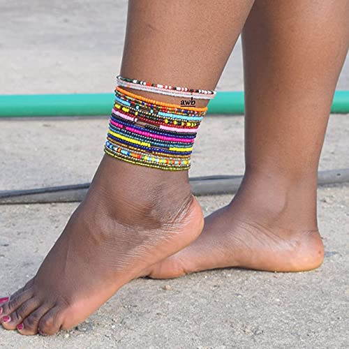[Australia] - Shymuh 18 Pcs Boho Handmade Beads African Anklets Bracelet Colorful Stretch Ankle Bracelets Set Elastic Foot Chain Jewelry Cute Colorful VSCO Friendship Beaded Anklets Hand Chain Jewelry 