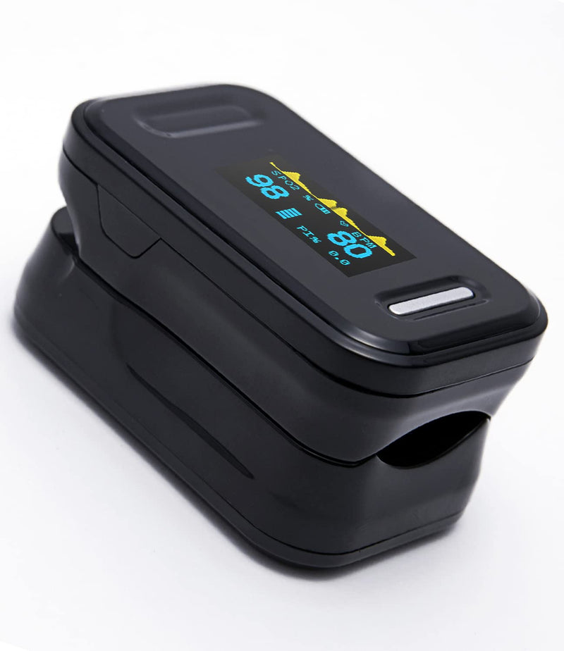 [Australia] - Pulse Oximeter UK, Oximeter adhere to NHS Guidance, Blood Oxygen Fingertip Heart Rate Saturation Monitor – Sp02 Levels, CE Certified, All Age Group, Includes Lanyard, Manual & Batteries Regular Black 