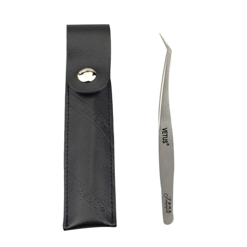 [Australia] - 2 Pcs VETUS Eyelash Extension Tweezers Dolphin-shaped and Curved Tip Tweezers Professional Volume & Classic Tweezers Set with Black Leather Sheath(Jinyujia&Haitunjia) Jinyujia & Haitunjia 1 Set Black Lether Package 