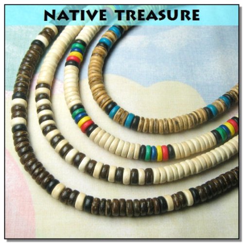 [Australia] - Native Treasure - 14" Set of 4 Wood Coco Shell Necklaces - 8mm (5/16") 