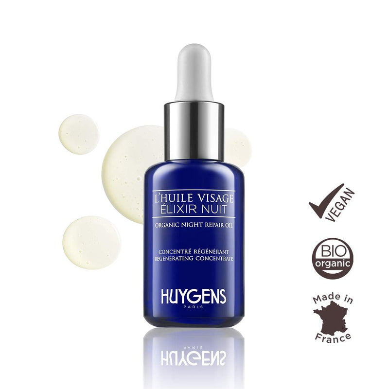 [Australia] - Organic Face Night Repair Oil HUYGENS - Regenerating Concentrate - Night Elixir Serum - Wake Up To Beautiful Skin - Organic & 100% Natural - Made In France - Vegan - 30mL 