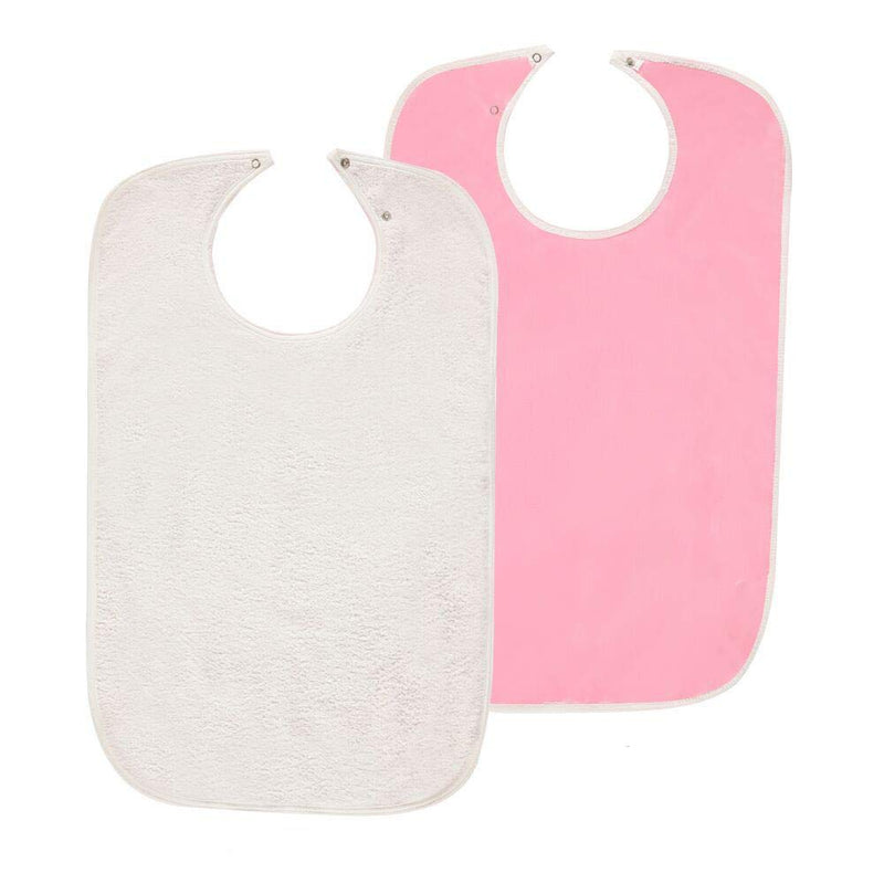 [Australia] - Nobles 3 Terry Adult Bibs with Vinyl Barrier - Snap Closure (White with Light Pink Backing) 