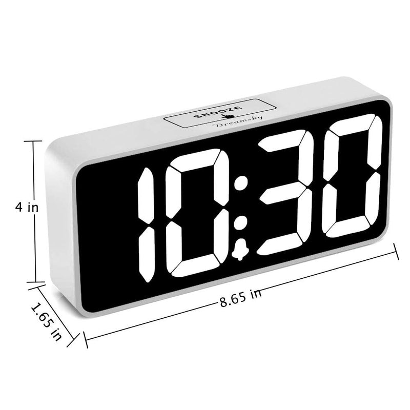 [Australia] - DreamSky Large Digital Alarm Clock Big Numbers for Seniors & Visually Impaired - 8.9 Inches Electric Clocks for Bedroom, Jumbo Display Fully Dimmable Brightness, USB Ports, Adjustable Alarm Volume White Case + White Digit 