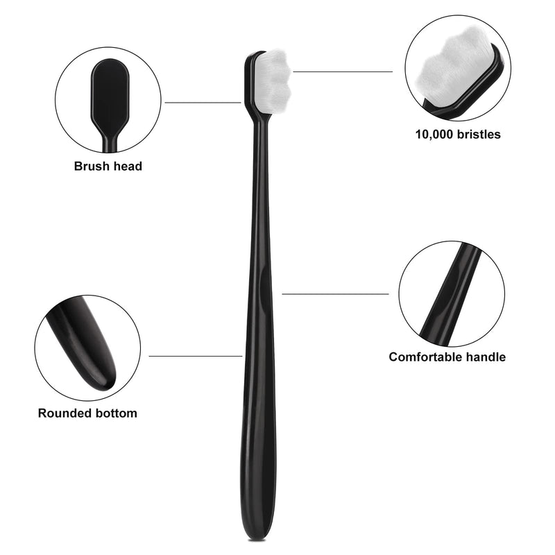 [Australia] - WLLHYF 2 PCS Extra Soft Micro Nano Toothbrush for Sensitive Gums, Soft Toothbrush with 10000 Soft Bristles Sterile Fiber Adult Toothbrush Painless Brushing for Teeth Oral Gum Recession Black White a 