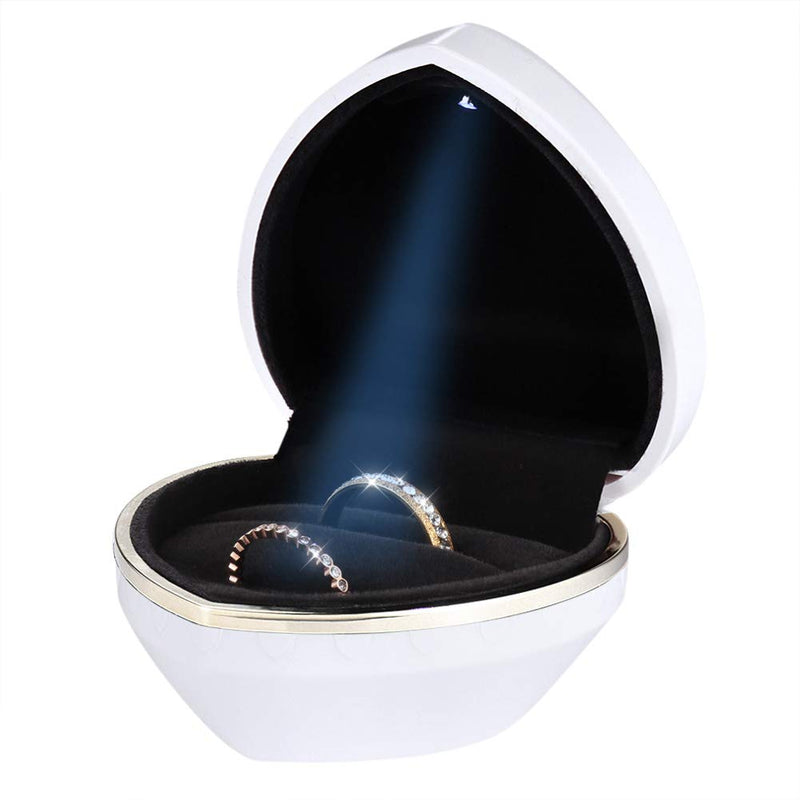 [Australia] - LED Jewelry Gift Box Case Elegant Velvet Necklace Pendant Box Bracelet Box with LED Light for Jewelry Display Wedding Engagment Valentine's Day (Couple Rings, White) Couple Rings 