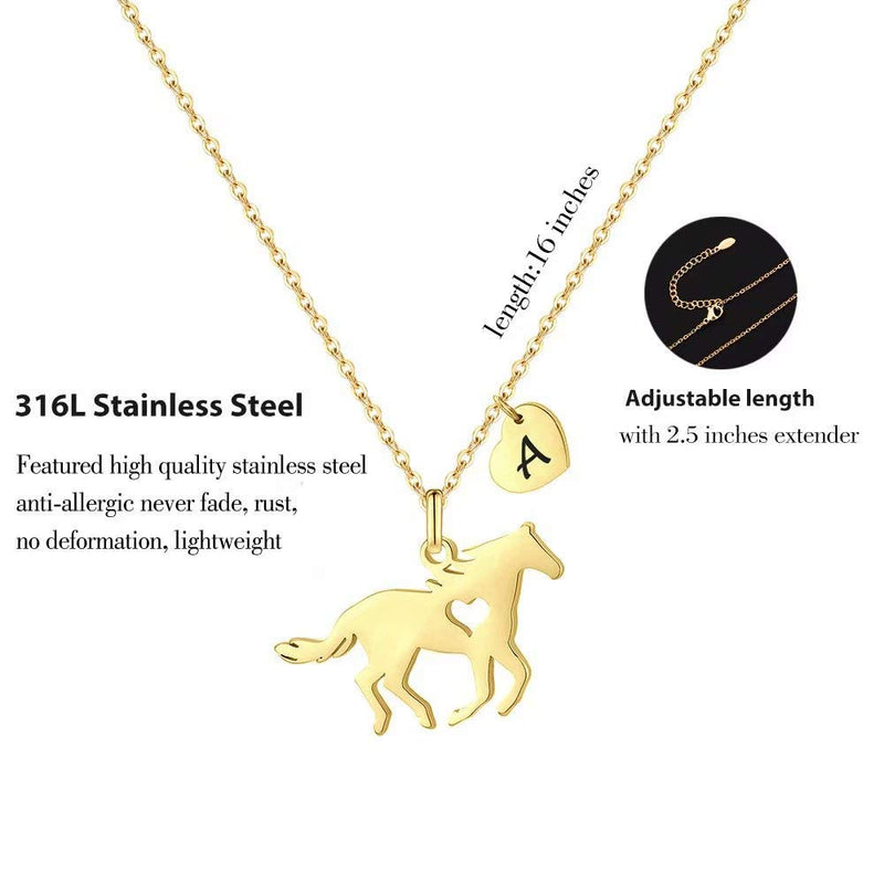 [Australia] - Girls Horse Necklace, Dainty Horse Jewelry for Girls Initial Necklace, Stainless Steel Kids Heart Initial Necklace Horse Girl Horse Pendant Letter Necklace Horse Gifts for Teen Girls Horse Lovers A-Gold 