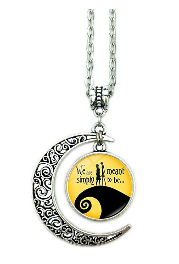 [Australia] - Jack and Sally Nightmare Before Christmas Moon Pendant Necklace, Earrings, Bracelet, Charms Gift (D) D 
