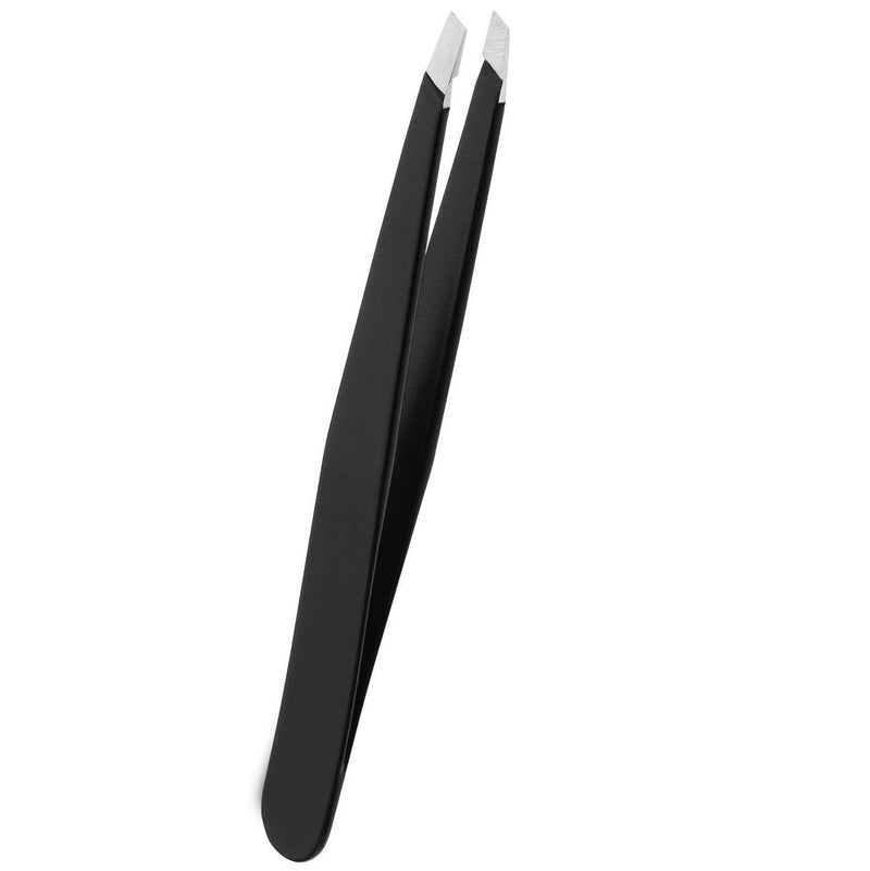 [Australia] - Eyebrow Tweezers Stainless Steel Facial Hair Removal Tweezers in Black Matte with Slanted Tip for Easy Plucking by AURAY 