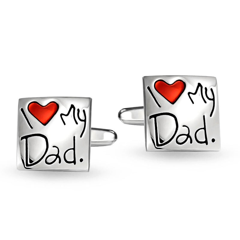 [Australia] - Bling Jewelry I Love My Dad Cufflinks Red Heart Square Cuff Link for Men Shirt Cuff Link Gift for Father Daddy Stainless Steel Enamel 