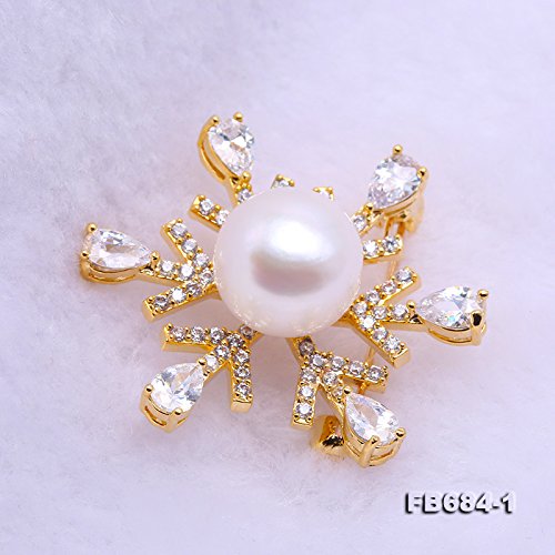 [Australia] - JYX Fine Snowflake-Style White Freshwater Pearl Brooches Pin Golden-Tone (Golden) 