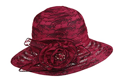 [Australia] - DANTIYA Summer Lace Beach Sun Hat Kentucky Derby Church Dress Bucket Hat One Size Wine Red 