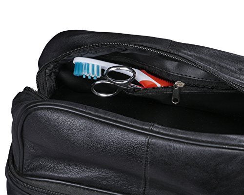 [Australia] - Mens Toiletry Bag Shaving Dopp Kit For Travel by Bayfield Bags (Black) Bottom Storage Holds More-Leather Toiletry Bag For Men-Bathroom Shower Bag For Grooming Toiletries Black 