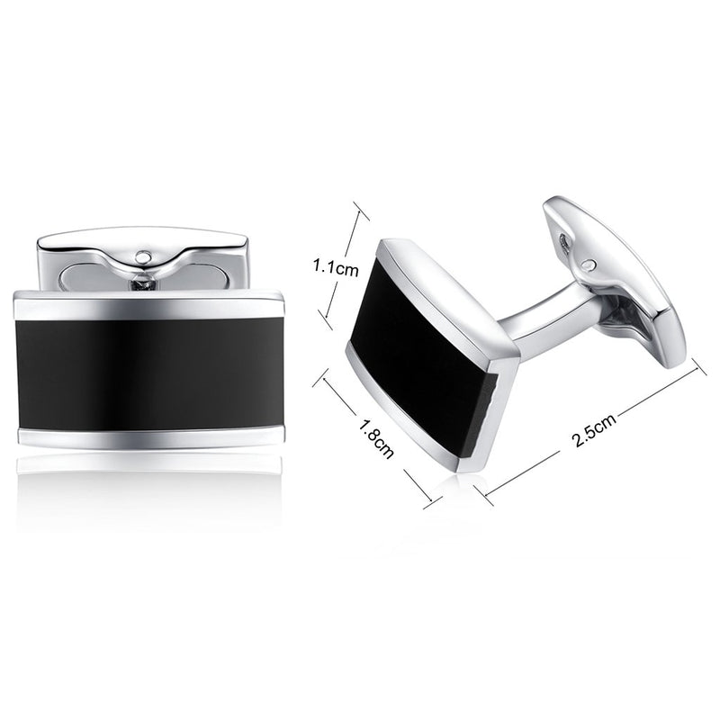 [Australia] - HONEY BEAR Cufflinks Mens Shirt Rectangle Stainless Steel Business Wedding Gift Black 