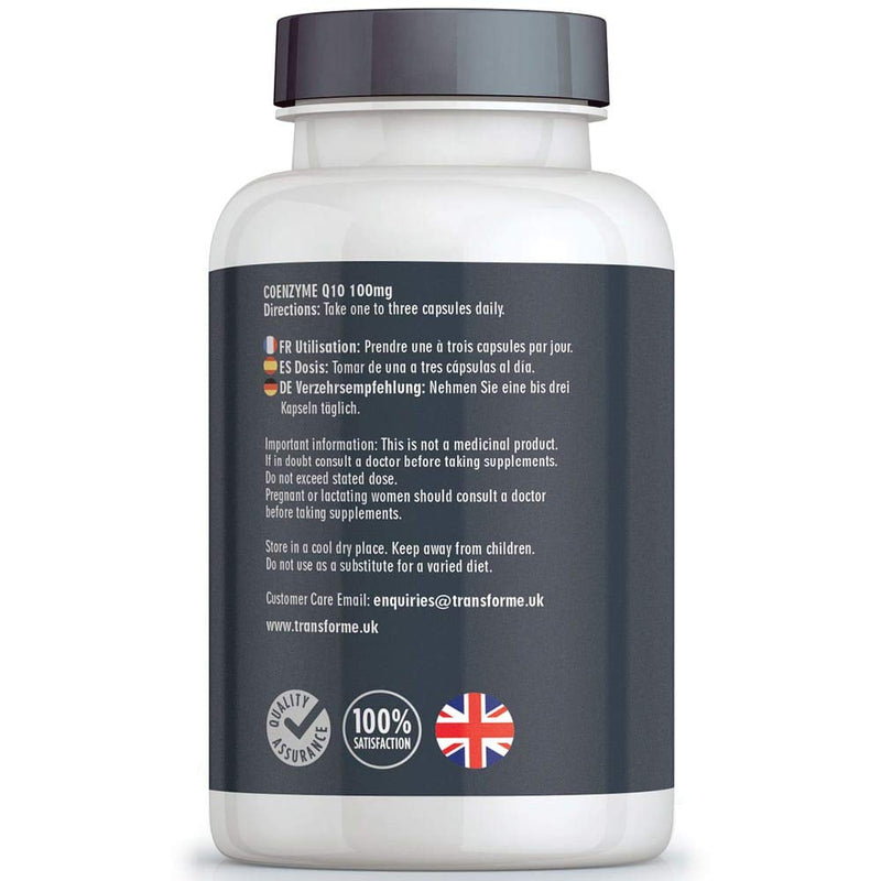 [Australia] - CoQ10 100mg 180 Capsules, High Absorption High Strength Coenzyme Q10 Liquid Softgels, 6 Months Supply, Naturally Fermented, UK Made, Gluten Free, by Transforme 