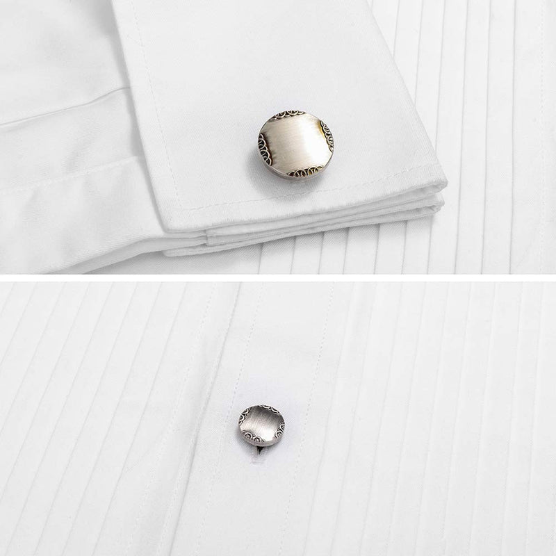 [Australia] - HAWSON Cufflinks and Studs Set, Black Imitation Pearl Cufflinks for Men and Women, Tuxedo Shirt Studs Set for Men, Business Wedding Anti-Silver 