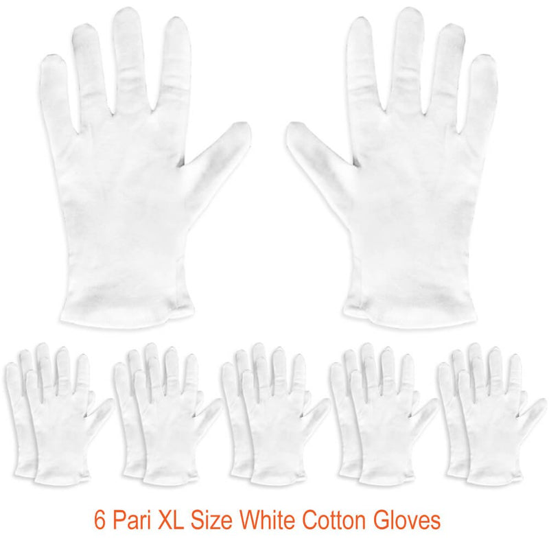 [Australia] - Paxcoo 6 Pairs XL White Cotton Gloves for Dry Hand Moisturizing Cosmetic Eczema Hand Spa and Coin Jewelry Inspection 