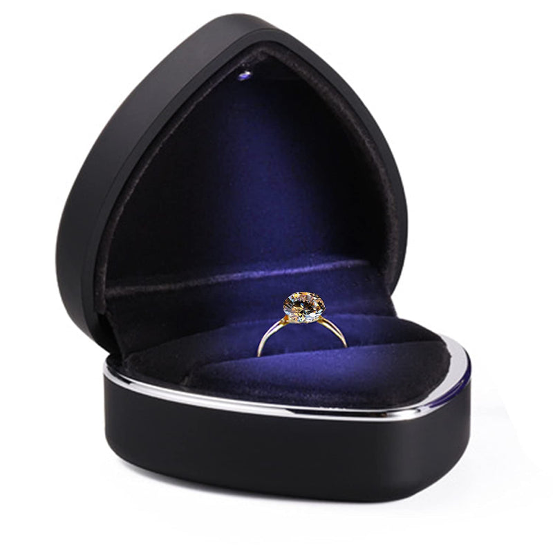 [Australia] - GBYAN Ring Box with LED Light Heart Shaped Ring Holder Jewelry Gift Box for Proposal, Engagement, Wedding Ceremony (black) black 